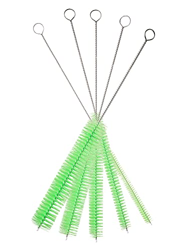 10" Extra Long Tube Brush Set - Large 5 Pack - Green | Flexible nylon straw brushes for bottles, cleaning straws, pipe cleaners, glass, keyboard, detailing and deep cleaning - color: Green, size: Large 5 Pack (8mm 12mm 16mm 20mm 24 mm)