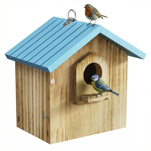 Auslar Bird House for Outside, Wooden Hanging Bird Nesting Box with Perch | Outdoor Birdhouse for Bluebird, Cardinal, Finch, Wren & Swallow, Hook, Predator Guard, Clean-out Door, Garden Bird Watching
