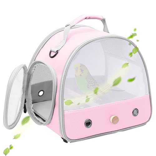 Bird Carrier, Portable Small Bird Parrot Parakeet Carrier with Standing Perch and Soft Mat, Side Access Window Collapsible (Pink, Mesh Windows) - color: Pink