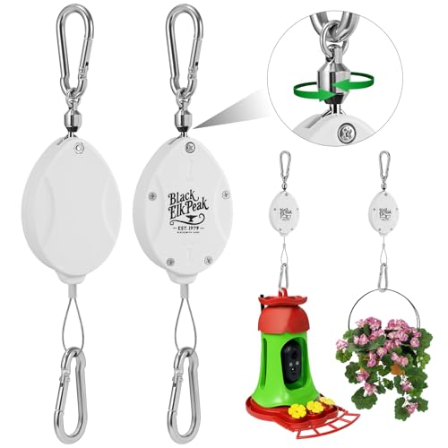Plant Pulleys for Hanging Plants, Heavy Duty Retractable Hangers, 304 Stainless Steel Rope, Auto Plant Holder, Adjustable Climbing Hook for Garden Baskets Watering, or Bird Feeders 2PC (White) - color: White