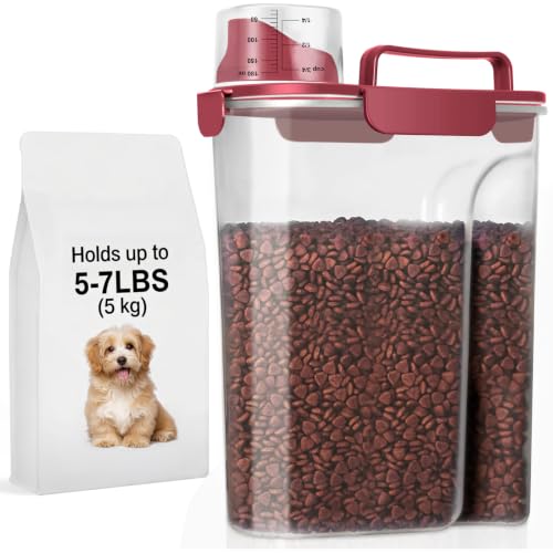 LEAWALK 5Lbs Dog Cat Storage Container Portable with Upgraded Large Spout and Cup, Plastic Pet Food Dispenser for Small Animal Kibble, Bird Seed, Oatmeal, Rice, Flour, Brown Sugart (Elegant Red) - color: Elegant Red, size: 5L-1pack