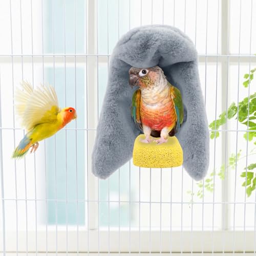 Wontee Cozy Bird Blanket Parrot Cage Snuggle Hut Warm Bird Nest House Bed Hanging Hammock for Parakeet Cockatiel Conure African Grey (Medium, Grey) - size: Medium