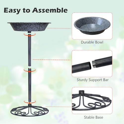 Outdoor Garden Bird Bath, 25.5 inch Height Bird Feeder, Metal Birdbath with Dragonfly for Garden Yard Patio Lawn Decoration, Gray - color: Gray