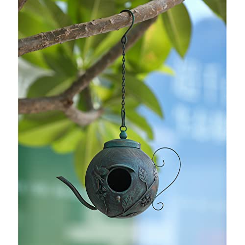 Bird Houses for Outside, Outdoor Bird House, Teapot Shaped Hanging Bird House, Antique Metal Bird House, Decorative Bird Houses, Unique Humming Bird Houses for Garden Patio Yard Lawn Backyard Decor