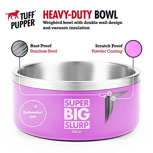 Tuff Pupper 100 oz Heavy Duty Insulated Stainless Steel Dog Bowl for Large Dogs, Non-Slip Base, Dishwasher Safe - color: Punch Pink, size: 100oz