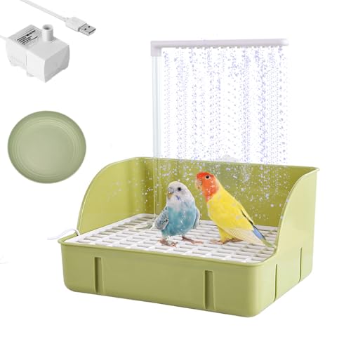 Electric Large Bird Bathtub,Parrots Bath Shower with USB Pump, Birdbath Bowl Waterfall Bird Bath for Garden,Birdcage,Indoor,Outside -Perfect for Parakeet/Cockatoo/Cockatiel/ Lovebird/Budgie (Green) - color: Green