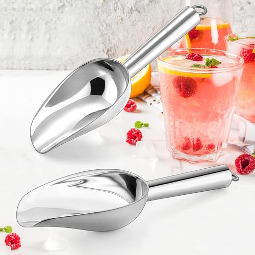 Herogo 3oz Mini ice Scoop Set of 2, Small Stainless Steel Scooper for Candy/Flour/Bean/Pet Food/ Ice Cube, Metal Utility Scoops for Kitchen Bar Party Wedding, Dishwasher Safe & Heavy Duty - color: Silver