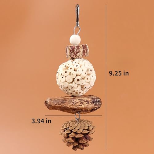 Bird Chew Toy for Pet Bird Parrot Sola Ball Natural Nuts Pinecone Chewing Toy for Small Parakeet Cockatiel Conures Finch Budgie (S) - size: S