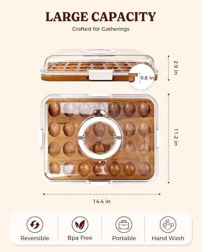 Deviled Egg Containers with Lid, Double-Sided Locking Design | Portable Acacia Wooden Base with 28 Slots, Deviled Egg Platter Carrier Holder Trays, for Party and Home Kitchen - color: White