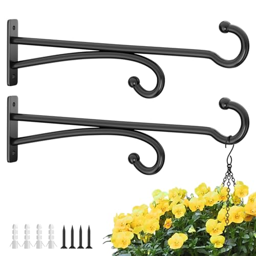 15" Plant Hooks for Hanging Baskets - Heavy Duty Metal Plant Hangers for Indoor & Outdoor Use, Wall Mount Brackets for Hanging Plants, Planters, Bird Feeders, Wind Chimes, Bird Houses - Black, 2 Pack - color: Black, size: 15 Inch