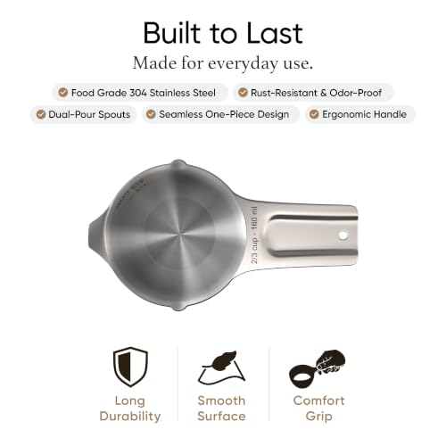 Color Up ⅔ Cup Measuring Cup (160 ml) – Premium Chrome Stainless Steel, Accurate for Wet & Dry Ingredients, Embossed Markings, Easy-Pour Spouts, Dishwasher-Safe, Kitchen Essential - size: 2/3 Cup (160 ml) Chrome