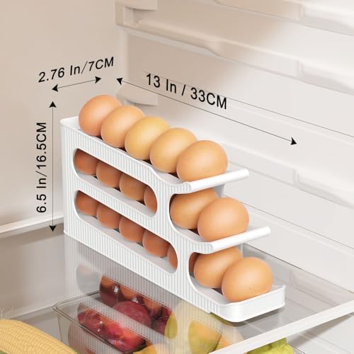 Egg Holder for Fridge, Egg Roller for Eggs 18 Count, 3 Tiers | Auto Rolling Egg Storage Organizer for Refrigerator, Slim Space Saving Container, Dispenser - size: 3 Tiers