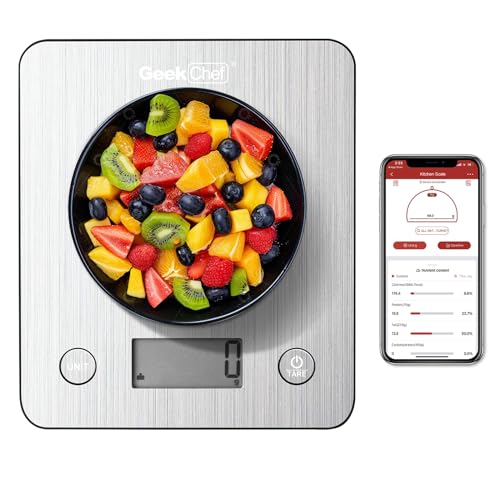 Geek Chef Food Scale,Smart Food Nutrition Scale, Scale for Food Weight Loss,Digital Kitchen Scales,Kitchen Tools for Baking, Cooking,Meal Prep,Weight Loss,1g/0.1oz Precise Graduation, Stainless Steel - color: Silver