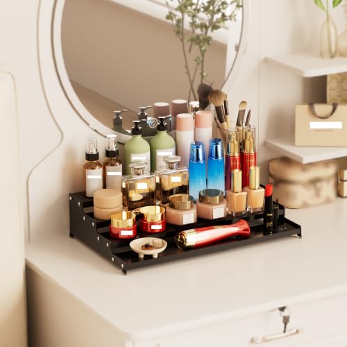 4-Tier Expandable Step Display Shelf,Stable Non-Slip Storage Rack(1PACK/Black/with Hole - color: Black