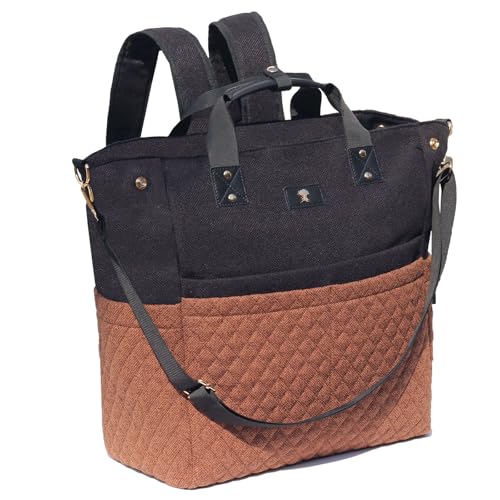 Diaper Tote Bag Totepack Backpack Crossbody Bag 3 in 1 for Women Laptop Backpack Multifunctional with Insulated Pockets - color: Linen Brown