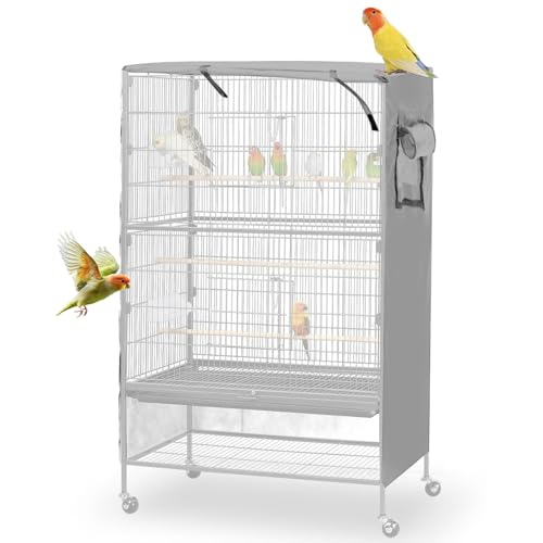 Bird Cage Cover, Large Birds Cage Covers for Night, Birds Cover for Cage with Adjustable Front Curtain, Blackout & Breathable Birdcage Covers for Parrot, Small Animals(Not Include Bird Cage) - color: Grey
