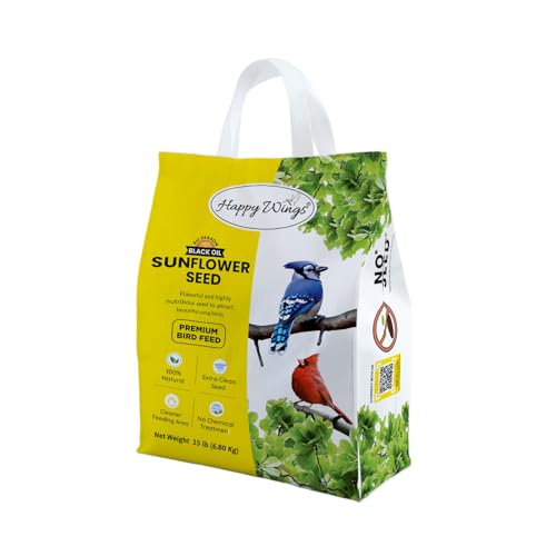 Happy Wings 15 LB Black Oil Sunflower Seeds Bird Food, No Waste Bird Seed - size: 15 Pound (Pack of 1)