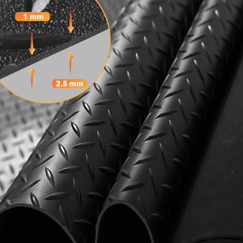 2.5mm Thickened 5Ft x 17Ft Garage Floor Mat Rubber Flooring Roll, Black | 85sqft Diamond Plate PVC Rubber & Vinyl Flooring Roll, Non-Slip Floor Protector Mat for Garage Warehouse Basement Trailer - size: 5Ft x 17Ft--Black