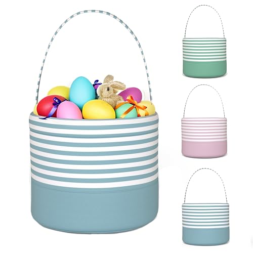 Easter Basket for Kid Boy Girl,Easter Egg Hunt Buckets,Personalized Canvas Tote Bags Easter Party Gifts for Easter Halloween - color: AB-Blue