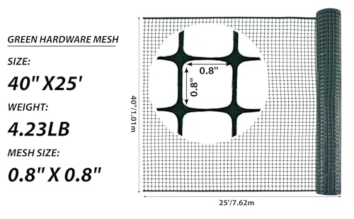 Green Plastic Garden Fence, Hardware Mesh, 40'' x 25' | Reusable HDPE Fence for Landscape, Tree Guards, Balcony, Deck & Stair Railings, Poultry, Animal & Pet Barrier, Cut to Size - color: Green, size: 40'' x 25'