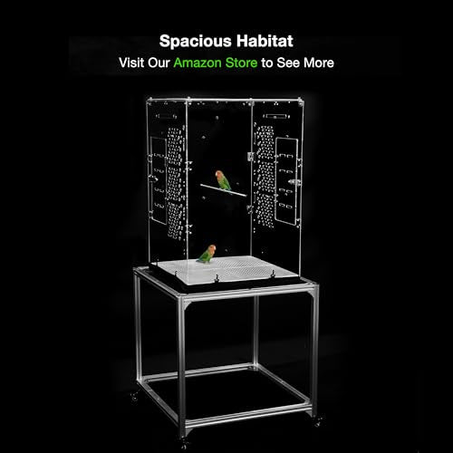 GuineaLoft™ Model-ET223 Crystal Clear Acrylic Bird Cage | 2'x2'x3' Mid-Sized Tall Cage W/ Stainless Steel Mesh Top & Bottom, Dual Side Doors, & Reusable Canvas Bottom - color: Model-ET223