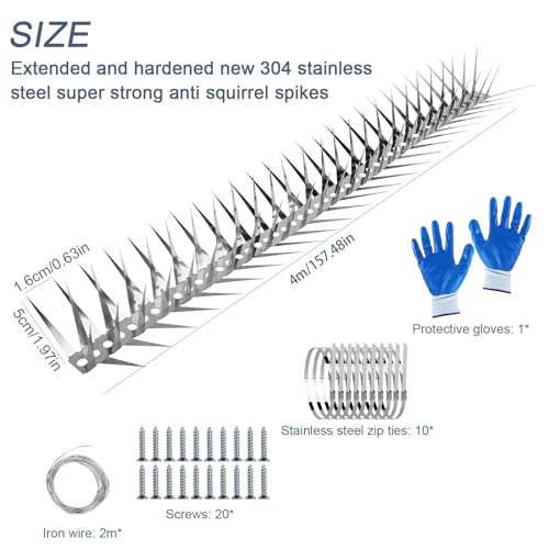 Bird Spikes 13 FT Anti Climb Spikes Stainless Steel Bird Squirrel Deterrent | Acts as squirrel baffles for bird feeders, stops squirrels stealing bird food - size: 13 FT