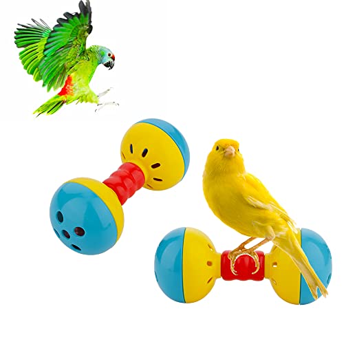 DQITJ 2 Pcs Bird Barbell Dumbell Foot Toy, Enrichment Rattles Bells Foot Toy for Small Bird Parrot Parakeet Cockatiel Conure Love Birds