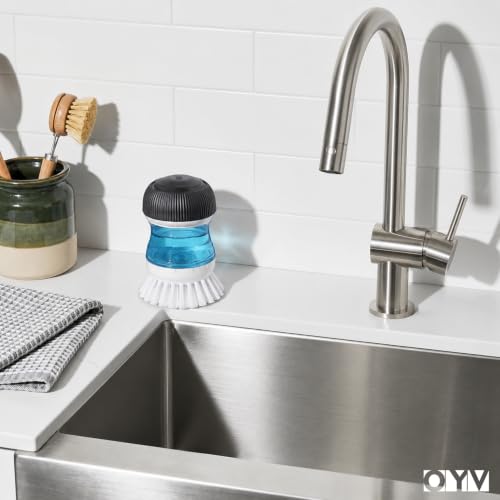 OYV Soap Dispensing Palm Brush, 1-Pack Dish Scrub Brush, Black/Clear/White | Dish Brush with Soap Dispenser, Non-Scratch Nylon Bristles, For Dishes, Pots, Pans And Sinks - color: Black/Clear/White