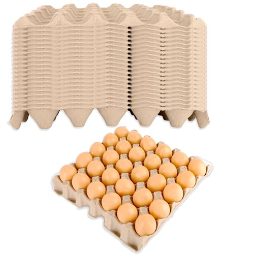 24 Pcs 30-Cell Pulp Egg Flat Cartons Biodegradable Paper Eggs Crates Sturdy Stackable Egg Trays for Kitchen Supermarket Farm Restaurant