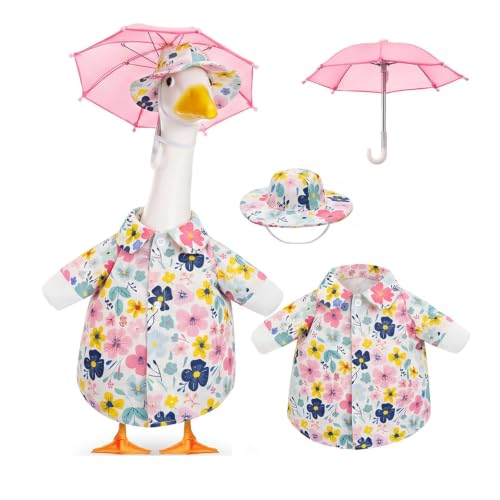 3 Pcs Raincoat Summer Porch Goose Outfits Fits 23” Goose Statue Decoration | Cute Costume for Outdoor Garden Lawn Yard Decor with Raincoats Umbrella Hat Outfit - color: Garden Flowers