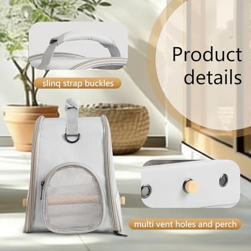 Bird Carrier, Portable Small Bird Parrot Parakeet Carrier with Standing Perch and Soft Mat, Side Access Window Collapsible (Grey, Mesh Windows) - color: Grey