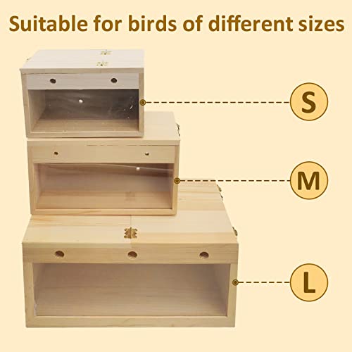 BNOSDM Parakeet Nesting Box Transparent Bird Nest Breeding Box with Perch Wood Bird House for Cage Cockatiel Budgie Lovebirds Conure Finch Parrot Small to Medium Birds (S) - size: Small