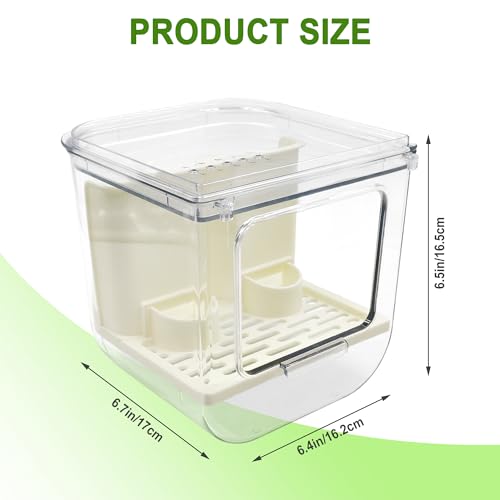No Mess Bird Feeder for Cage Automatic Bird Seed Feeder | Seed Cube for Bird Cage with Perch & Transparent Food Container Parakeet Cage Accessorie for Parrots Budgies Lovebirds Canary