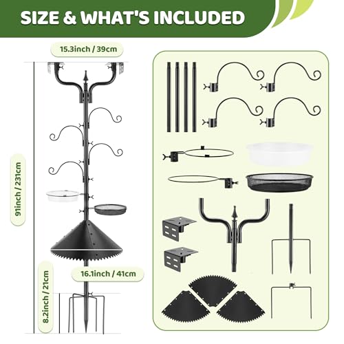 Upgraded Bird House Pole Squirrel Proof,Heavy Duty Bird Feeder Pole with Squirrel Baffle,4 Hooks,Wind-Resistant Water Bowl,Mesh Tray,Y-Shape Platform for Yard Garden Backyard(Not Include Birdhouse) - size: With Baffle