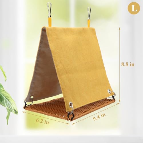 Hypeety Bird Nest Tent Cozy Hanging Snuggle Bed Hut for Cage, Yellow, L | Warm bed, washable, with hanging hooks, bird cage accessories, soft canvas, for cockatiel/lovebird/conure/budgie, yellow, L - color: Yellow, size: L