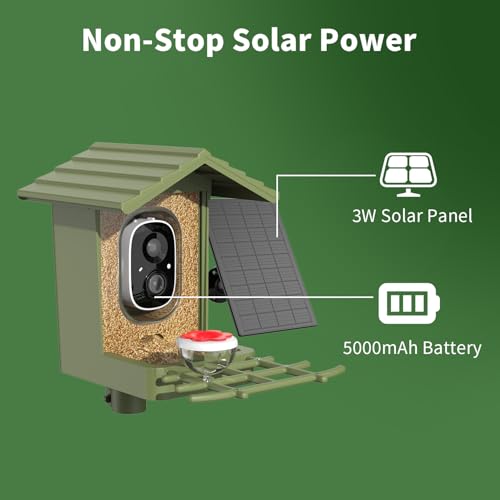 Smart Bird Feeder with Camera, Solar Powered 3MP WiFi Bird Camera with AI Identification, Motion Alerts, Live View, 5000mAh Battery, Outdoor Gift for Bird Lovers