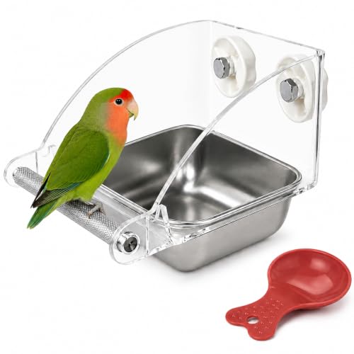 Bird Feeder for Cage - Stainless Steel Anti-Slip Bird Food Bowls, Spill-Proof Parakeet Feeder for Cockatiels, Lovebirds, Budgies, Small Birds