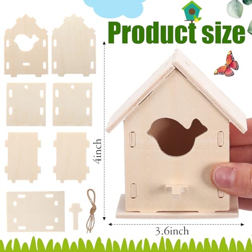 Outus 24 Pcs Wooden DIY Birdhouse Kits for Kids to Build, 4 Shapes Birdhouse Kit Wooden Unfinished with Butterfly Sticker for Boy Girl Arts Crafts(Lovely) - style: Lovely
