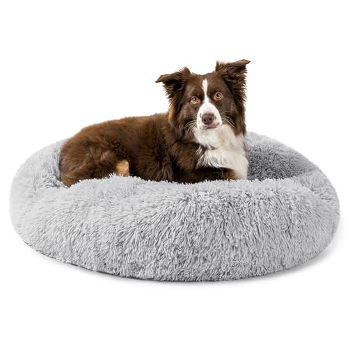 PetAmi Calming Donut Dog Bed, Washable Faux Fur, 30 Inch Medium, Light Grey | Warm Shaggy Faux Fur and A Deep Nest Help Anxious Pets Curl Up and Sleep Soundly. Perfect for Puppies, Cats, and Rescues. - color: Light Gray, size: Medium - 30"