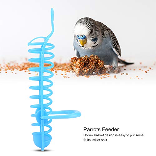 Millet Holder for Bird Cage Parrots Feeder Basket Feeder | Bird Cage Treat Holder for Fruit and Vegetable Milet Containers, Pet Birds Hanging Foraging Toys (Blue)