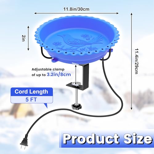 Heated Bird Bath for Outdoors,Deck Railing Heated BirdBaths,Blue | Upgraded 100W,Thermostatically Controlled,Adjustable Clamp 3.2",Easy Clean/Install,Detachable Bowl,Garden Yard Patio Lawn - color: Blue