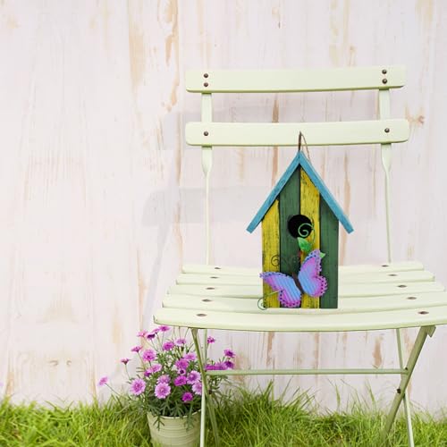 Morning View Bird Houses for Outside Decorative Nest Box Wooden Birdhouse Hanging Spring for Yard Garden Patio Outdoor Small Birds Bluebird Finch Cardinals Wren 9.35 Inch Tall (Green) - style: Butterfly