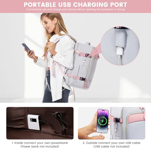 LOVEVOOK Travel Backpack for Women, 40L Carry On Backpack with 3 Packing Cubes,TSA Personal Item Travel Bag Airline Approved, Water Resistant Weekender Overnight Luggage Daypack, Fits 17 Inch Laptop - color: D-grey-pink, size: Large - 17.3 Inch - 40L - 3
