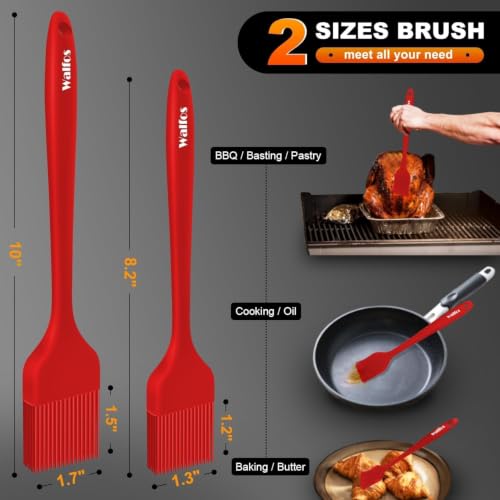 Walfos Silicone Basting Pastry Brush, 600°F Heat Resistant for BBQ Grill Baking Kitchen Cooking, BPA Free and Dishwasher safe - color: Red, size: Large + Small