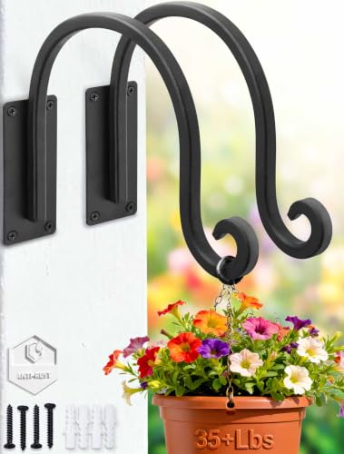 Lifyzoon Heavy Duty Plant Hanger Bracket: 35Lbs Metal Plant Hangers Outdoor | 2-Pack Rust-Resistant Wrought Iron Hooks with Screws, Multi-Use Wall Mount Hooks for Bird Feeders, Wind Chimes, Lanterns - size: 1A-8“ 2PCs