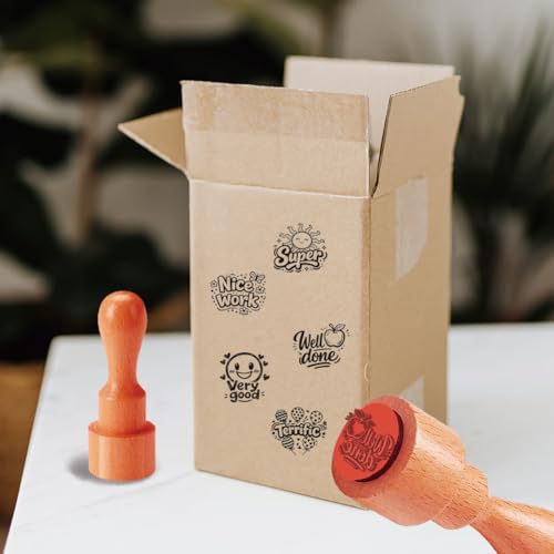 AHANDMAKER 5 Styles Mini Teacher's Day Wooden Rubber Stamp, Small Positive Encouragement Patterns Stamps for Teacher Rating DIY Making Scrapbooking Card Stamping Pottery Clay Crafting - style: Teacher's Day