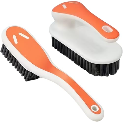 Soft Bristle Scrub Cleaning Brush Stain Remover Brush Fabric Cleaning Brush Laundry Brush Small Scrub Brush Cleaner Household Cleaning Brushes for Carpet, Clothes, Bathroom,Sneaker-2 Pack (Orange) - color: Orange