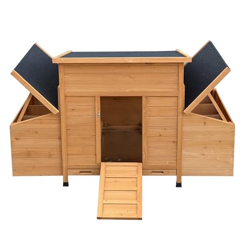 Chicken Coop – Waterproof Asphalt Roof, Safe Natural Fir Wood, Airy and Easy to Clean, 6 Nest Boxes, Extension Design for 4-6 Chickens