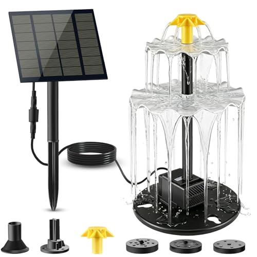 Upgrade 2W Solar Fountain Pump Kit with 4 Nozzles & 9.94FT Cable | Outdoor 7V DIY Solar Fountain for Bird Bath, Garden, Pool, Pond, Cascading Water Flow, Attracting Birds - color: 2w Solar Fountain