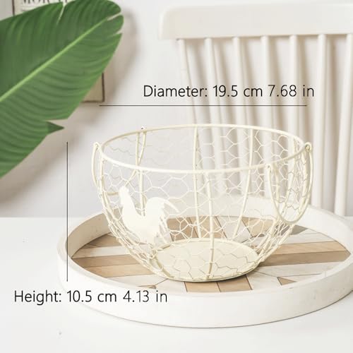 Farmhouse Fresh Eggs Collecting Basket With Handle，Vintage Style Metal Wire Eggs Holder Basket for Countertop Kitchen Storage Bin White - color: white